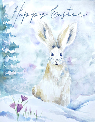 Bunny in Snow Print and Greeting Card